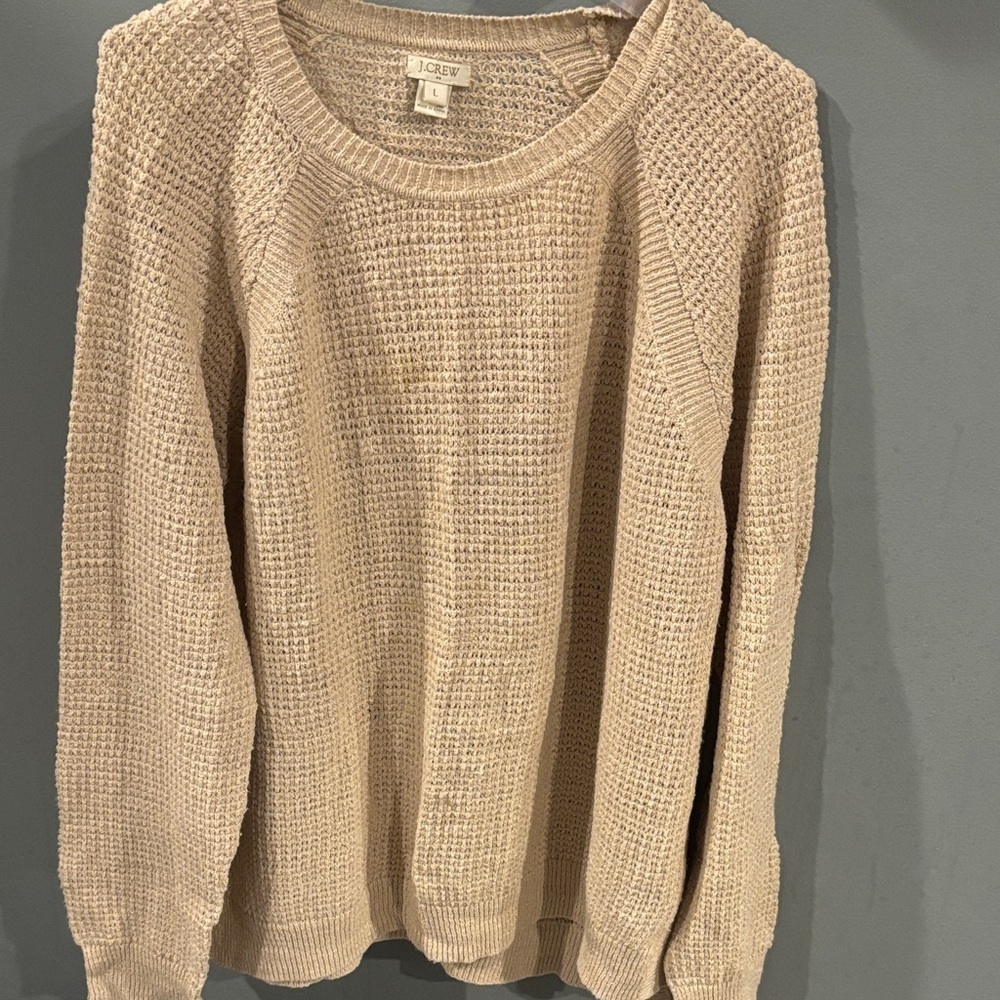 J. Crew Women's Cream waffle knit Sweater size large - Picture 2 of 4